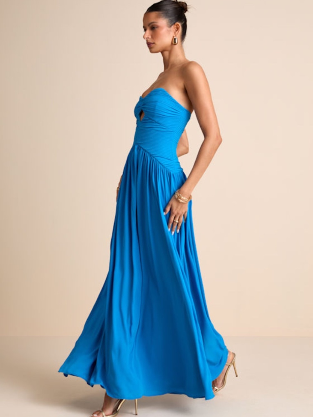 Lulus Rozala Bright Blue Pleated Strapless Maxi Dress - Size S